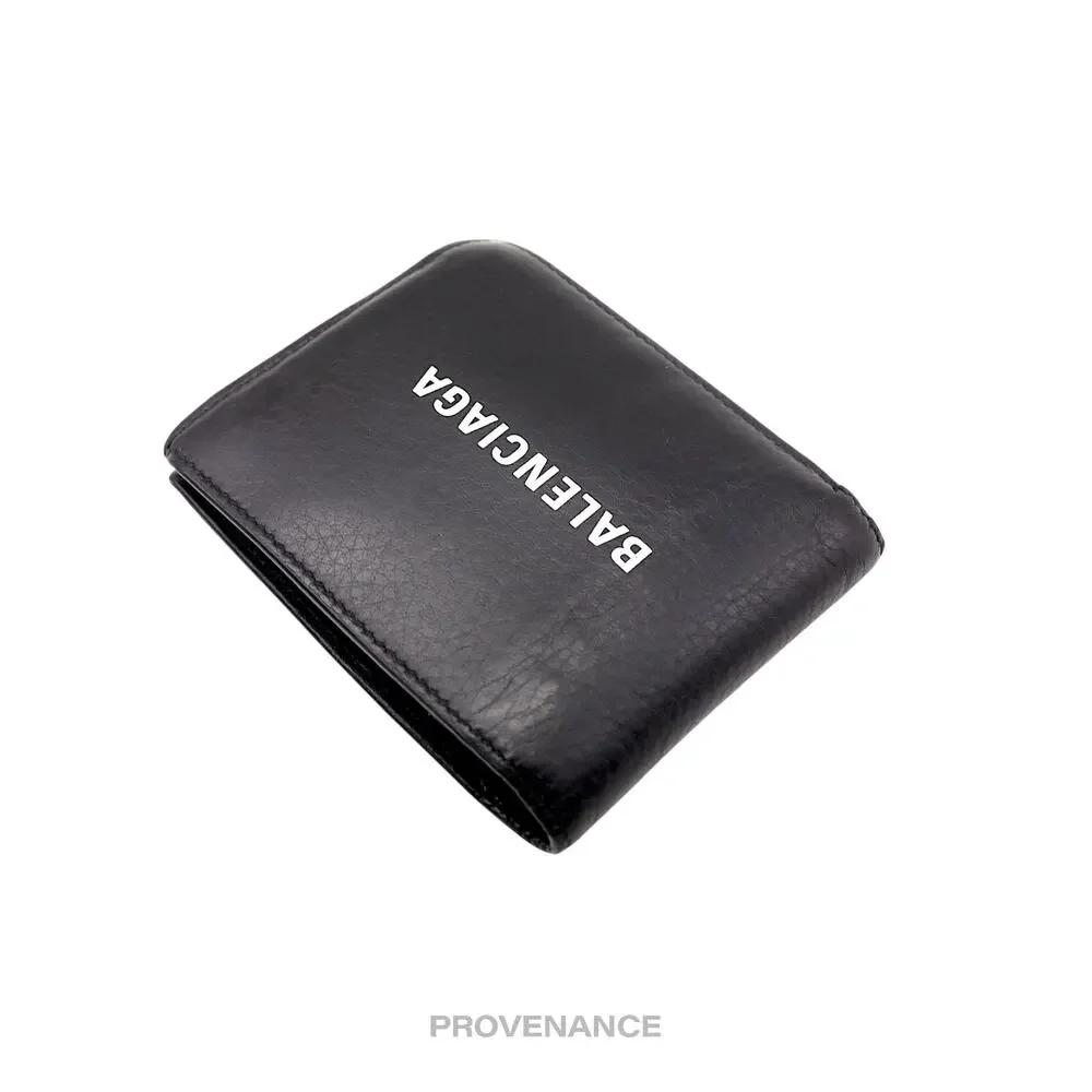 🔴 Balenciaga Logo Bifold Wallet - Black Leather